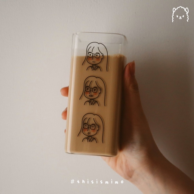 Korean Glass Cup (Moi) | Gelas Lucu Korea | Gelas Kaca Aesthetic | Gelas Kotak | Gelas Homecafe