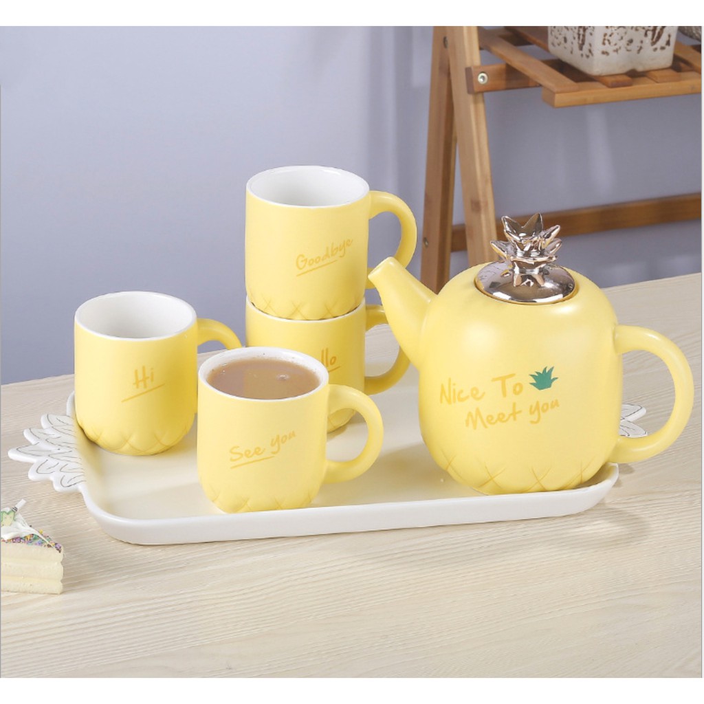 Ceramic Pastel Tea Pot Set / Peralatan Minum Teh Keramik Teko Cangkir Nampan