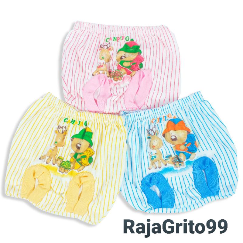 3 pcs celana kacamata bayi motif Salur / celana pop baby putih sablon print / celana kodok Salur, bahan Pe Polyster