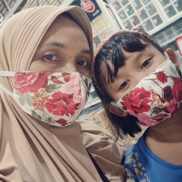 Masker 2 ply couple ibu dan anak tali sling hijab