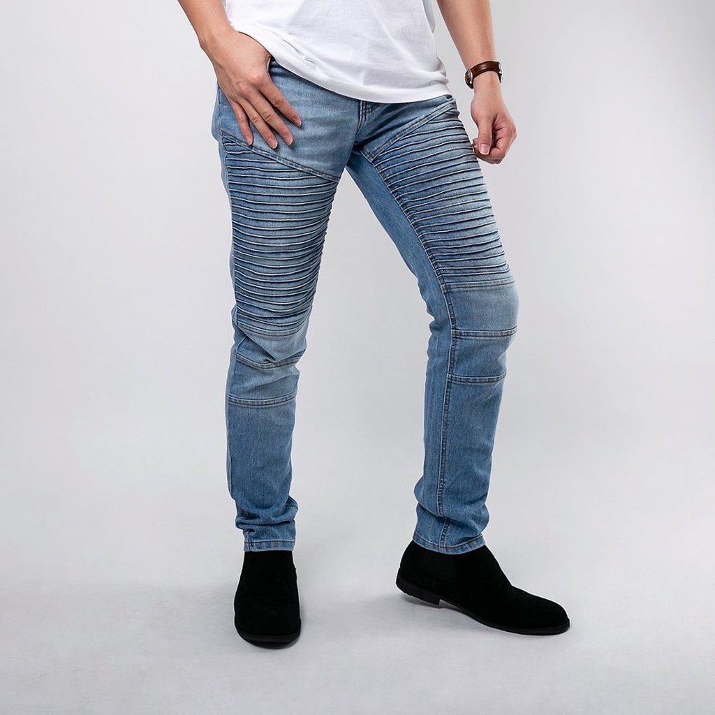 Celana Jeans Pria Bahan Stretch Denim - Biker Jeans - Sky Blue - (UJB-07)
