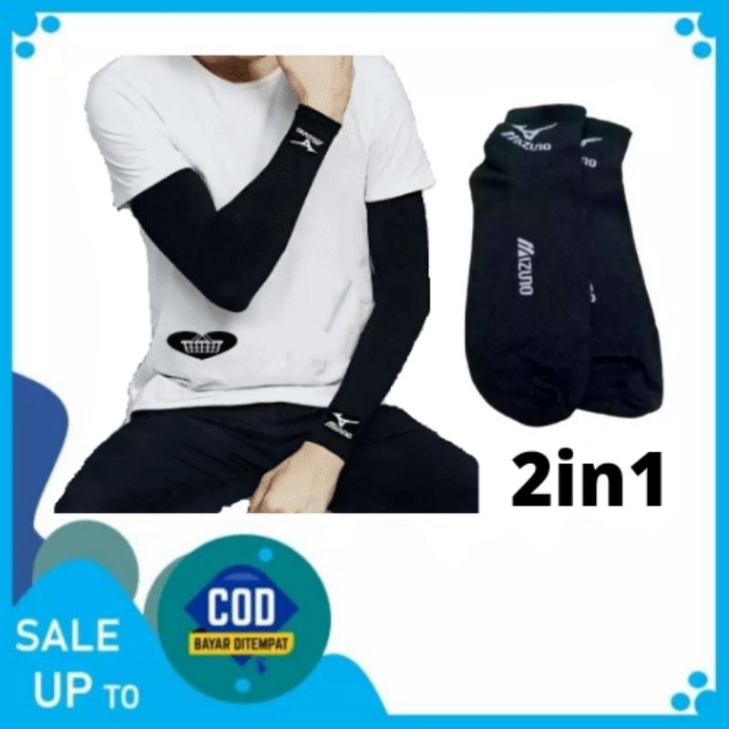 2in1 Manset Lengan Mizuno + Kaus Kaki Pendek Mizuno