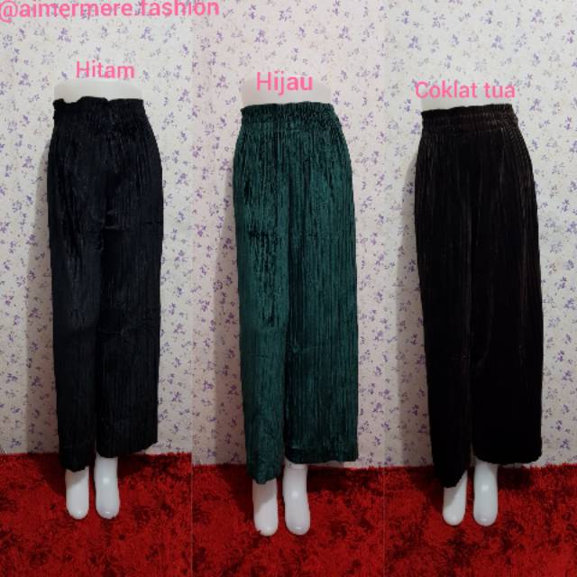 Celana plisket kulot 3 warna hitam, hijau,coklat tua