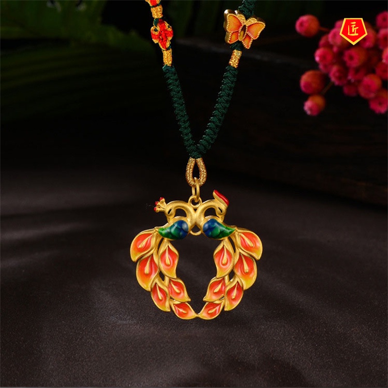 [Ready Stock]Ancient Gold Craft Burnt Blue Peacock Pendant Elegant Fashion