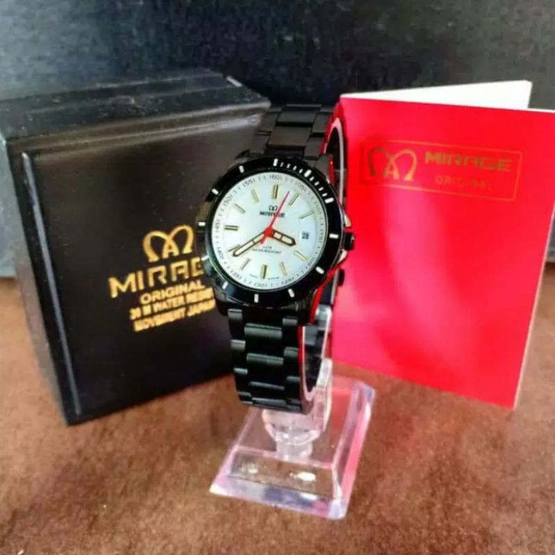 jam tangan wanita;MIRAGE M8549BRP-Lhitam~ORIGINAL WATER RESISTANT~TGL~STAINLEES