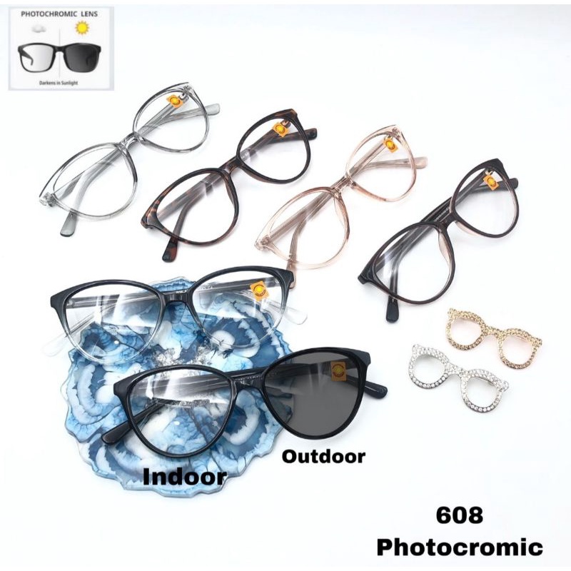 FRAME KACAMATA LENSA PHOTOCROMIC ( NORMAL ) | KACA MATA CAT EYE 608 | KACAMATA WANITA | KACA MATA ANTI UV