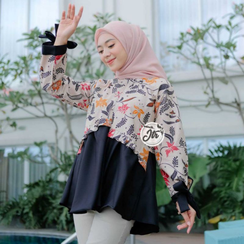 tey-17 Batik wanita ASJ SA HRB026 Kenongo Kemeja Tosca Pendek-3