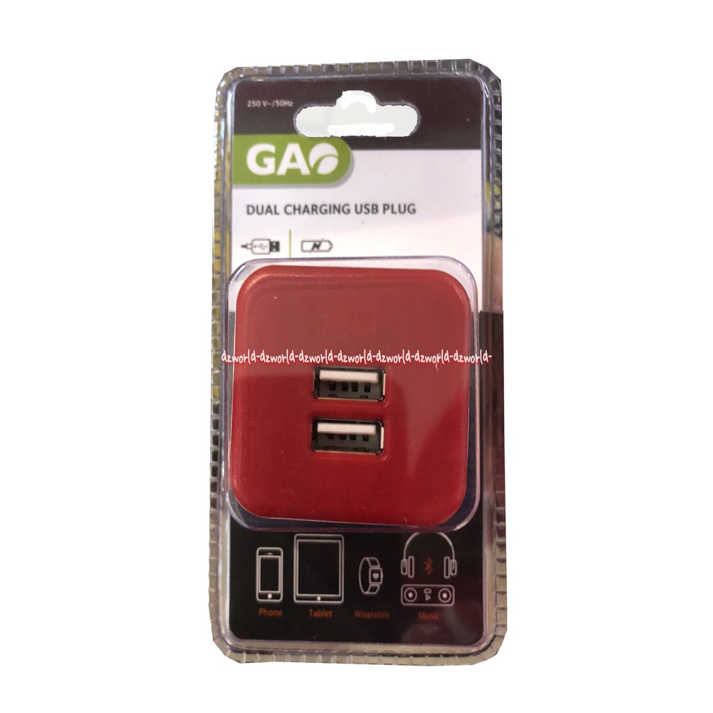 Gao Dual Charging USB Plug With Timer Adaptor Colokan USB Travel Charger Warna Biru Merah