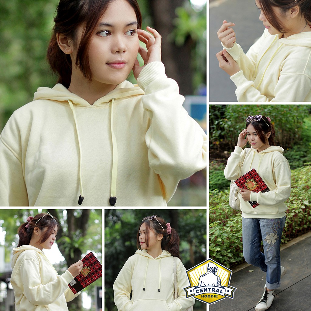 Central Hoodie JUMPER Jaket Sweater Unisex Pria Wanita Polos Fleece (Part 2) (COD)-Cream