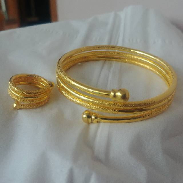 Gelang Set Cincin Lidi Pasir Lapis Emas 24k Sesuai Foto