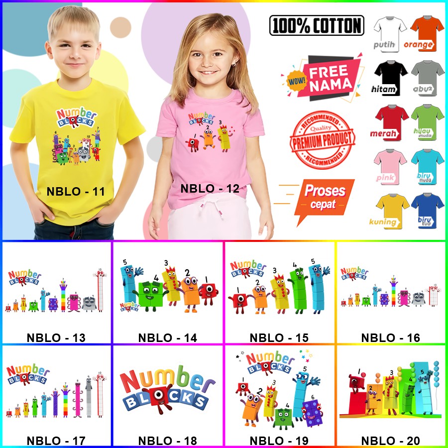 Baju Kaos ANAK DAN DEWASA NUMBER BLOCKS NUMBER BLOCK COUPLE (FREE NAMA)