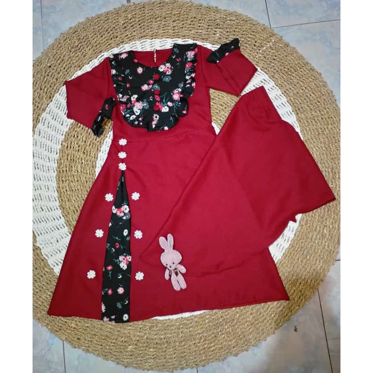 Gamis anak + kerudung umur 5-10 thn /baju muslim anak peremppuan kekinian /TARA KIDS /cod