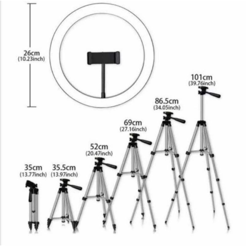 Tripod 1meter + ring light 26cm