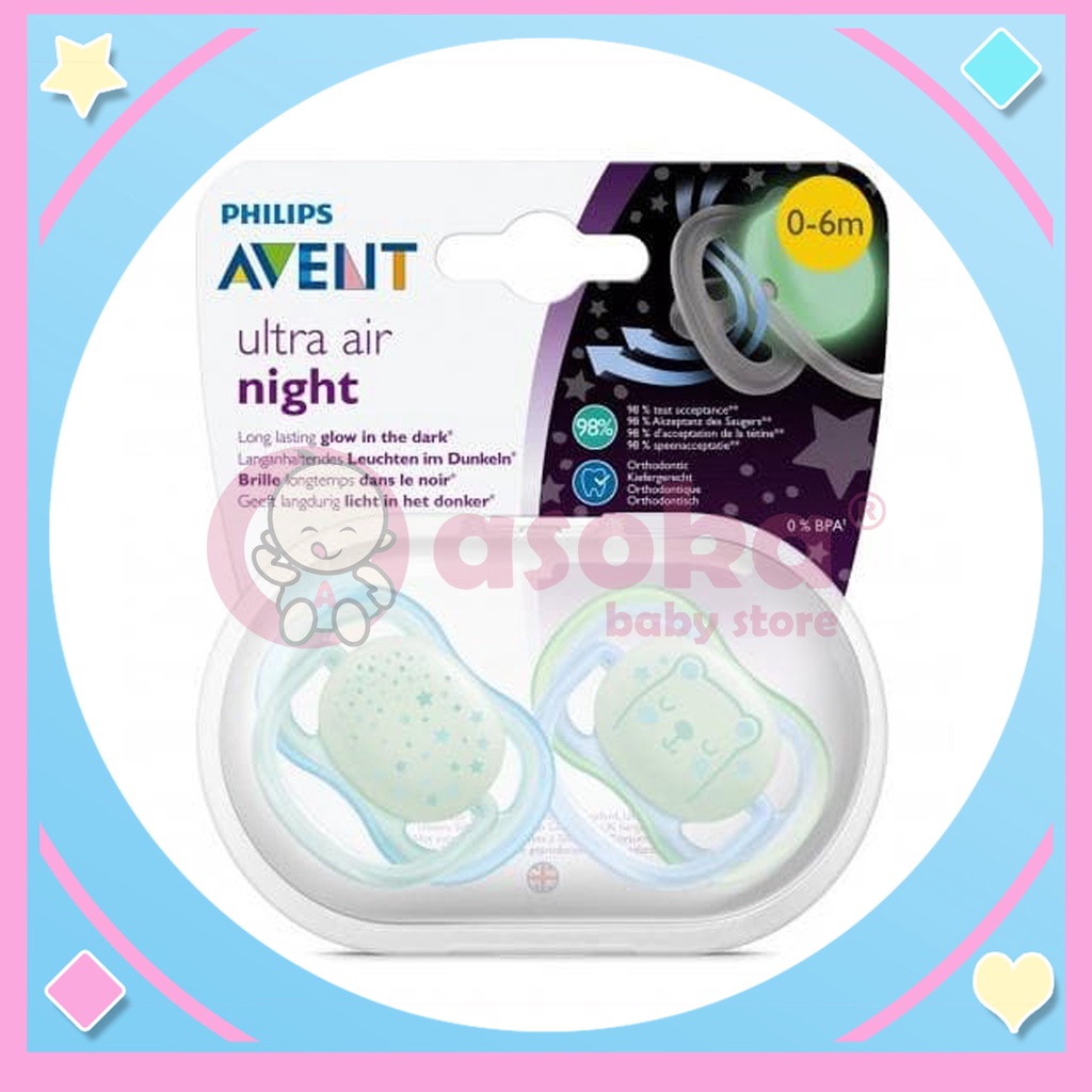 Philips Avent Soother Ultra Air Night Boy 0-6m SCF376/11 - Empeng Bayi ASOKA