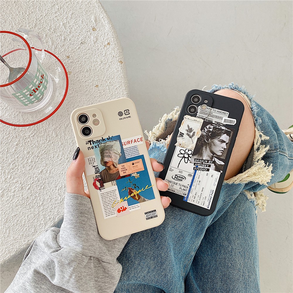 Patung antik label tren Metal Square Phone Case IPhone 12 11 Pro Max X Xs Max XR 6 6s 8 7 Plus Shockproof Soft TPU Cover-5
