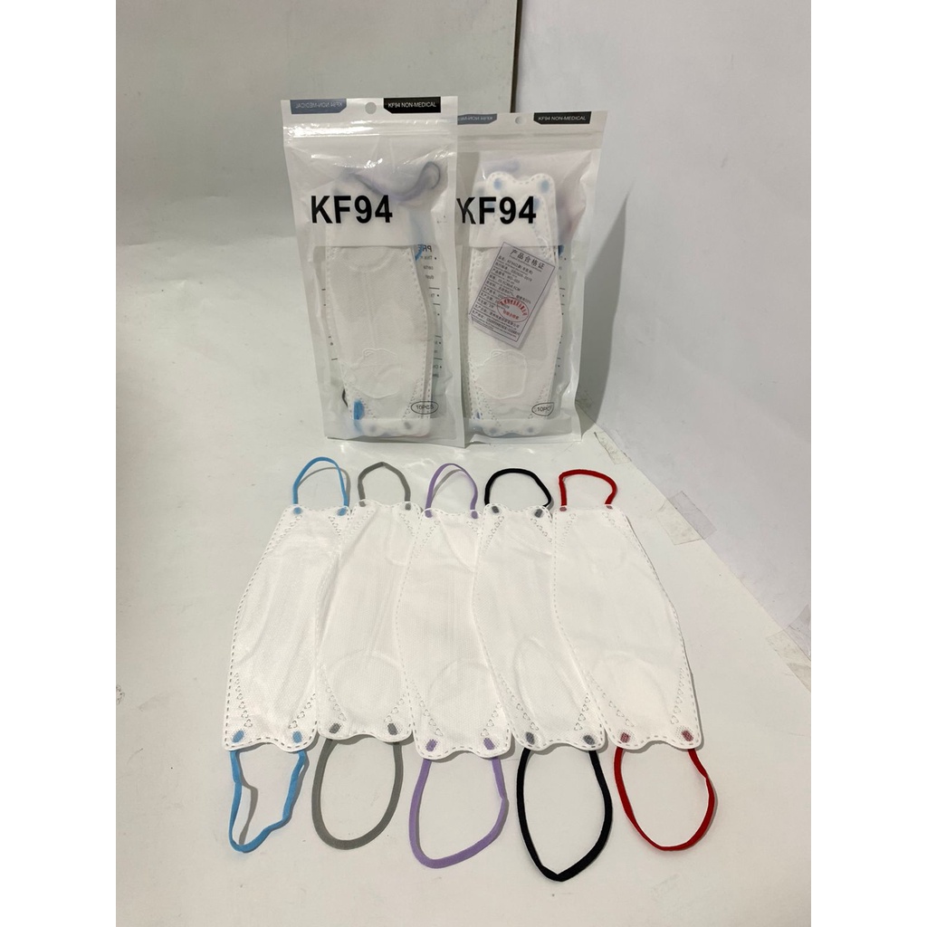 Masker kf94 hitam/putih tali warna (box)