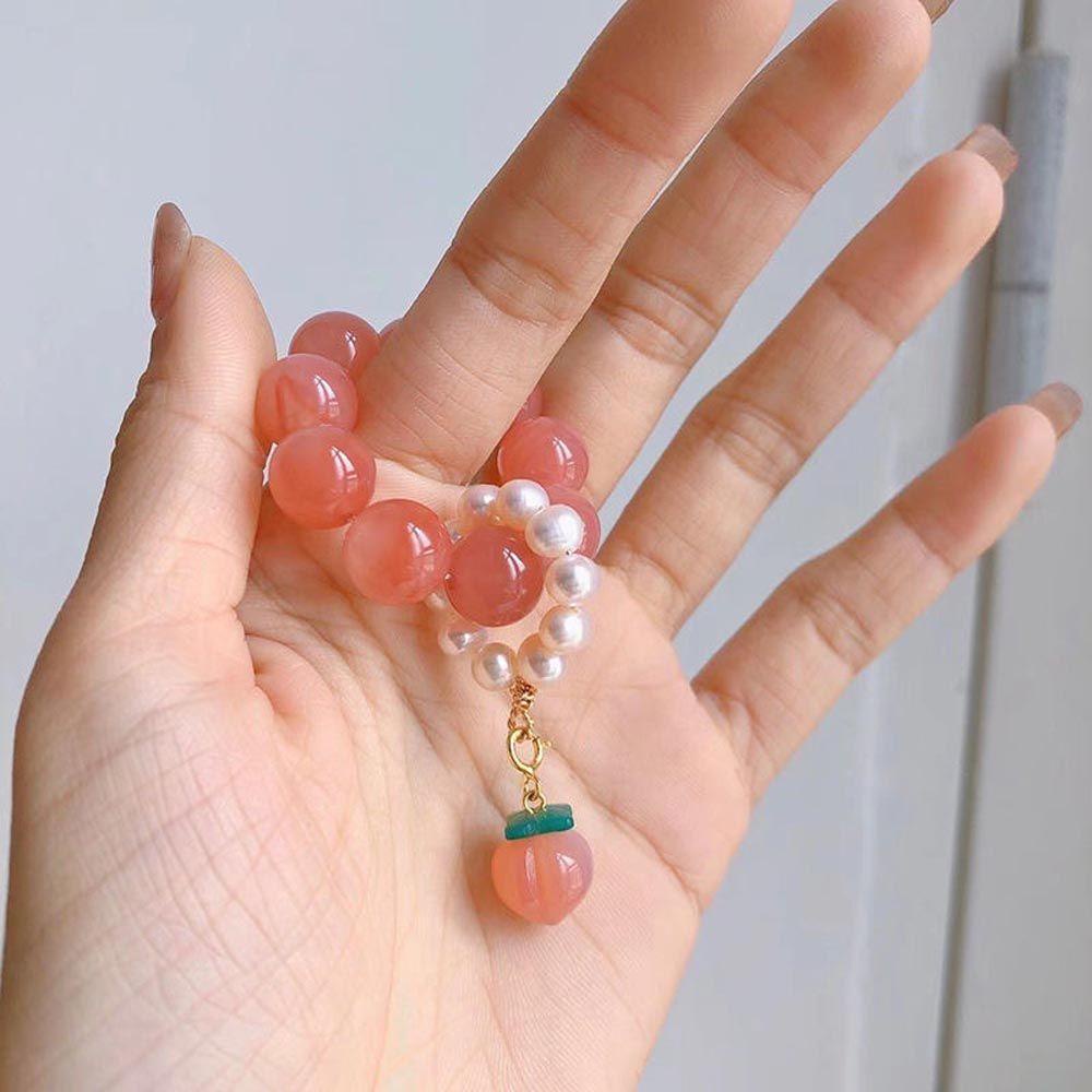 NEEDWAY Wanita Mengubah Cincin Elegan Manis Untuk Perempuan Peach Manik-Manik Temperamen Worry Beads