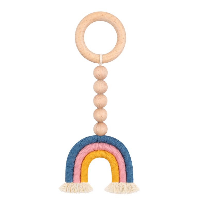 Mary Mainan Rattle Teether Kayu Alami Handmade Warna Pelangi Untuk Bayi