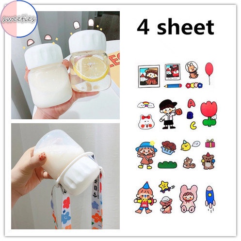 Botol Minum Transparan portable 220ML anti Bocor Dengan strap + Stiker Untuk Pelajar