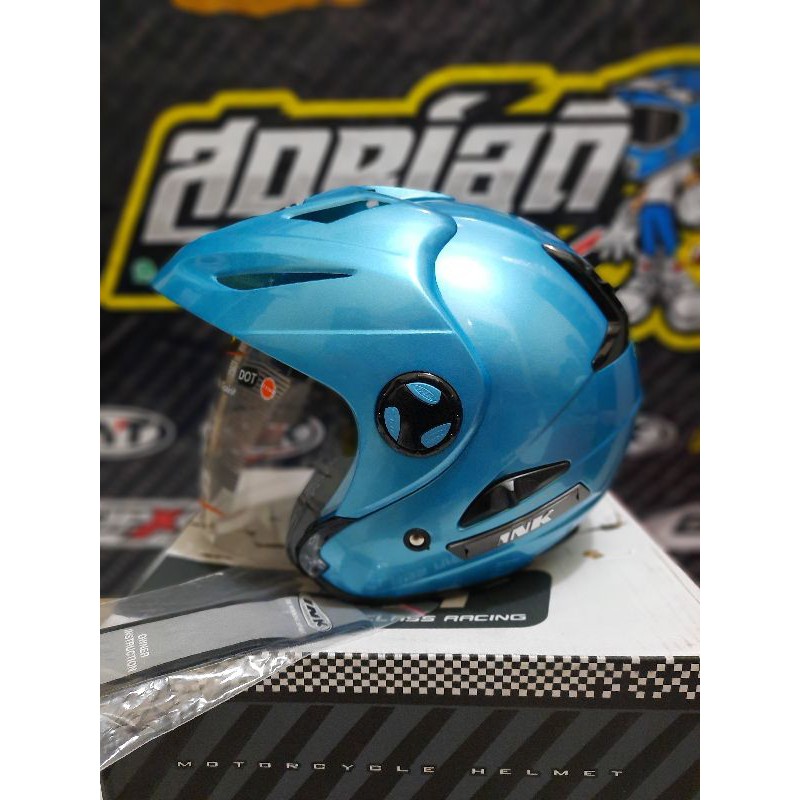 HELM INK FLASH ICE BLUE ORIGINAL DOUBLE VISOR HELM INK DOUBLE VISOR INK FLASH ORI BIRU MUDA INK ORI