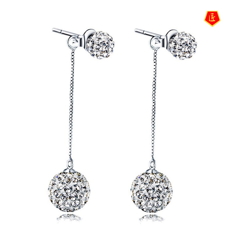 [Ready Stock]Silver Tassel Exaggerated Ball Rhinestone Earrings