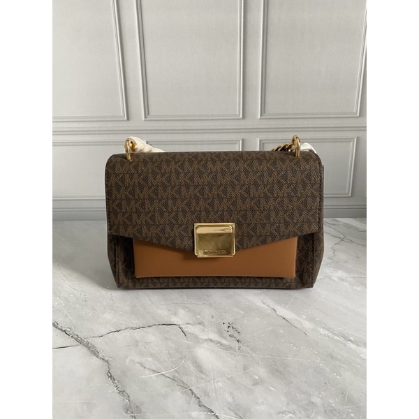 tas Michael Kors original lita medium crossbody sign brown