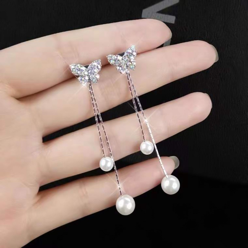 Anting Rumbai Desain Kupu-Kupu Aksen Mutiara Gaya Korea Minimalis Untuk Wanita