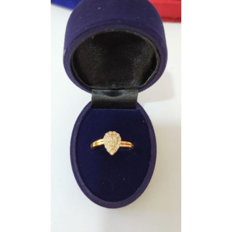 Cincin Oval Cor Mata2, Perak 925, Sepuh Emas Kuning