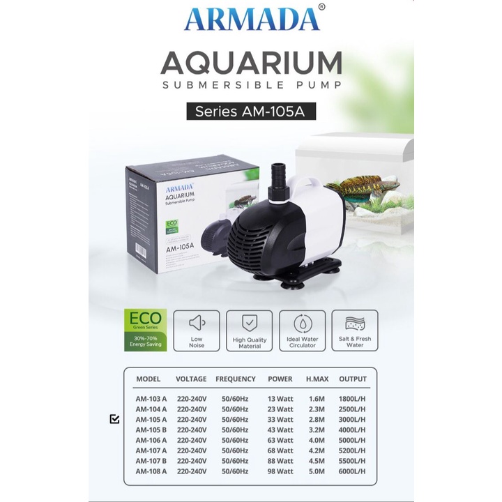 POMPA AQUARIUM CELUP WATER PUMP ARMADA AM 105 B AM-105B LOW WATT NOASIS