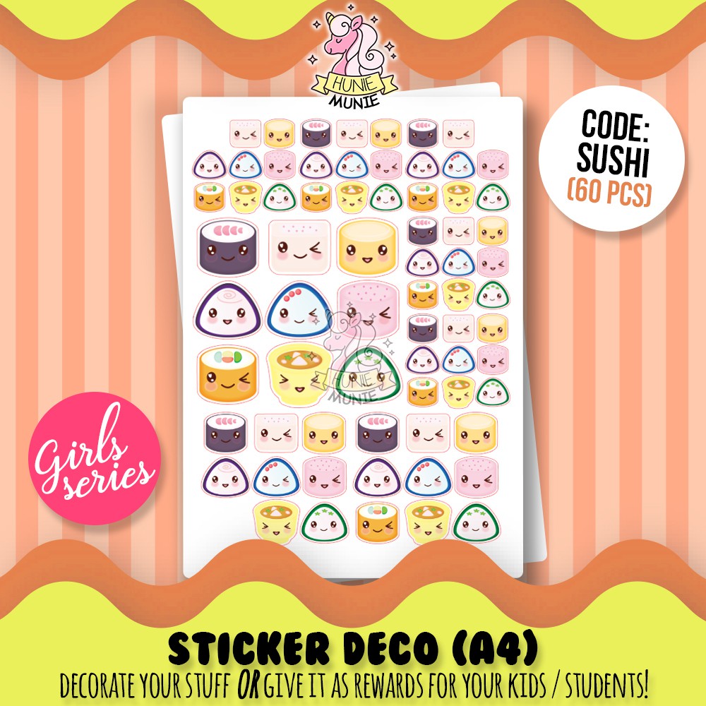 

Sticker Deco - Cute Food Foods SERIES Sushi - GIRLS SERIES - Stiker Reward Anak Cake Topper - Hunie Munie