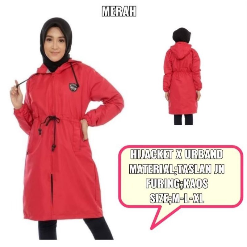 Jaket Parka wanita Muslimah Waterproof Windproof Hijacket Ixora HJ IXR K8J2 FASHION JAKETWANITA TREN-Merah