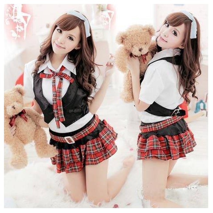 TARTAN seifuku uniform seragam kotak-kotak merah cosplay kostum