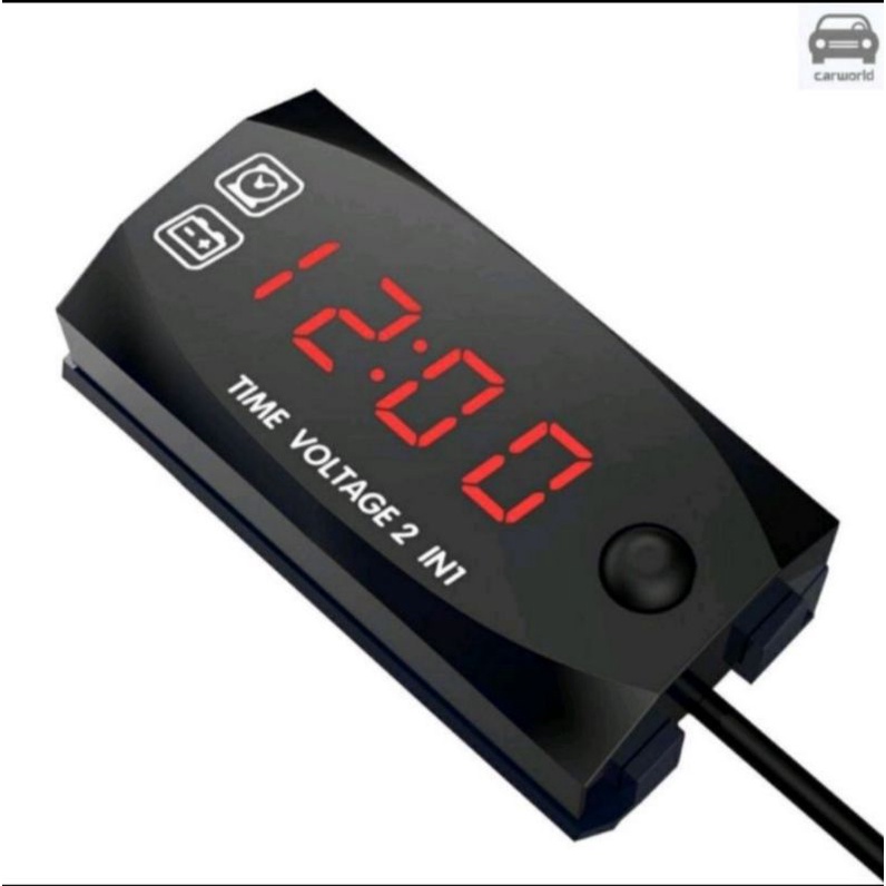 Voltmeter 2in 1 volt meter aki motor jam digital waterproof universal