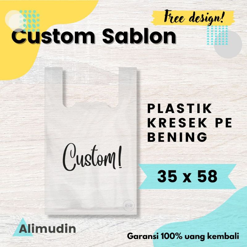 Plastik Kresek PE 35 x 58 Bening Transparan Custom Sablon
