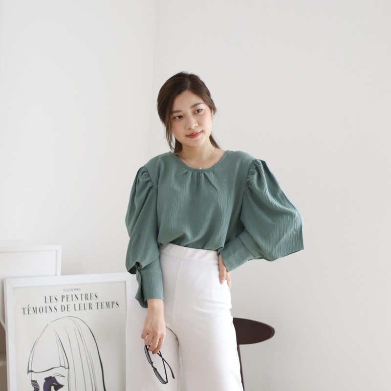 MSMO Denise Blouse Puffy Sleeve / Atasan Wanita / Blouse Wanita / Kaos Wanita / Top Wanita / Blouse Wanita-Mint