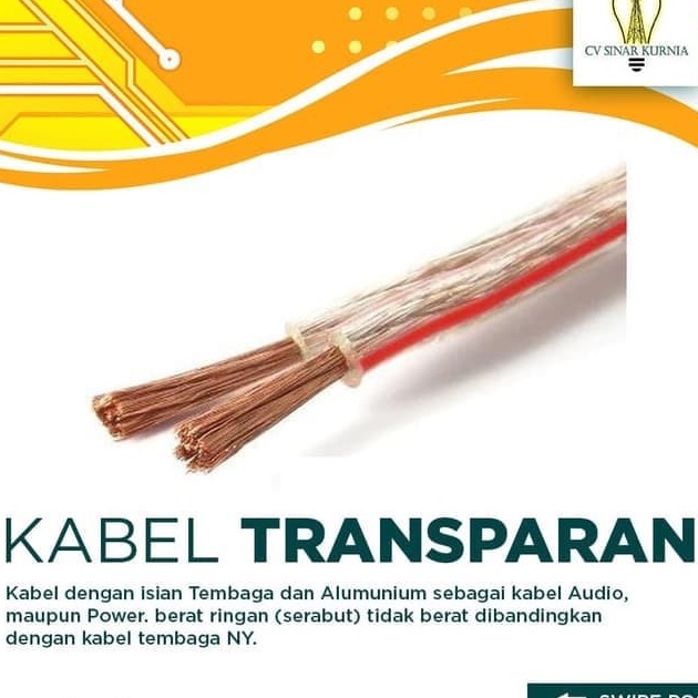 KABEL LISTRIK TRANSPARAN KABEL SERABUT 2x80 / 2x50 | 24yard | KYMCO MURAH