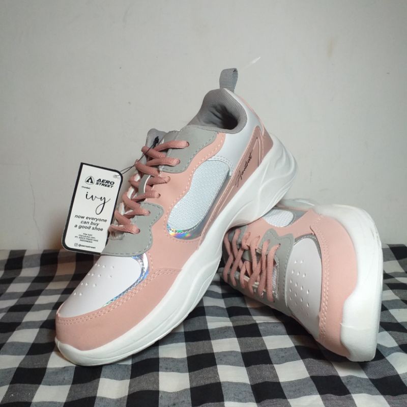 sepatu wanita sneakers casual aerostreet ivy pink