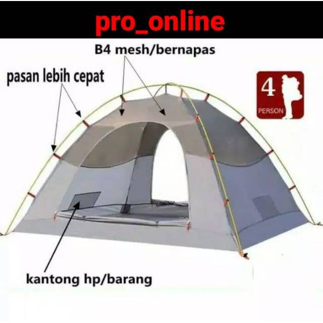 Tenda Camping kapasitas 4-5 Dobel Layer frame aloy waterproof / Tenda Kemping outdoor