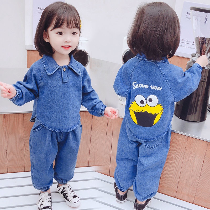 SSP63-Setelan Anak Import 2in1 Set Baju+Celana JEANS Panjang SESAME