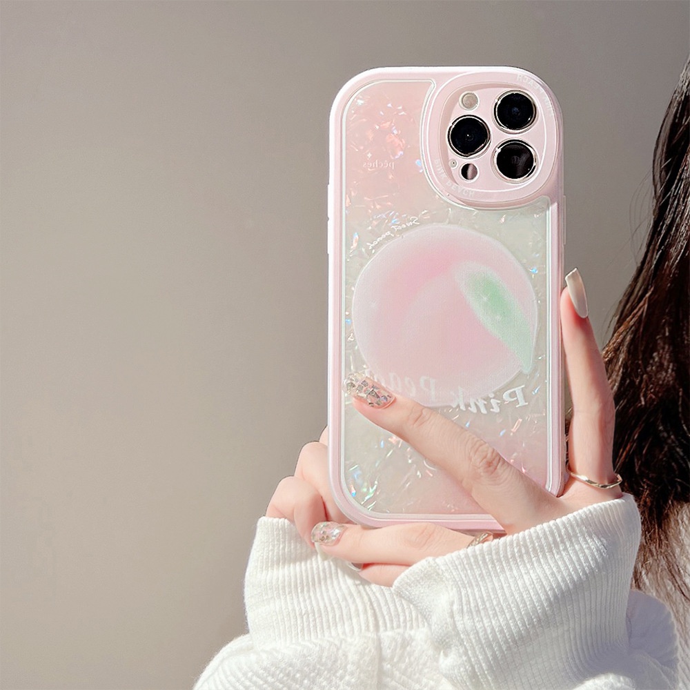 IPHONE Musim Panas Pink Peach Ponsel Cover Motif Kerang Manik-Manik Rantai Case Pelindung Untuk Iphone7 8 PLUS X XR XS 11 12 13 14 Mini PRO MAX SE 2020