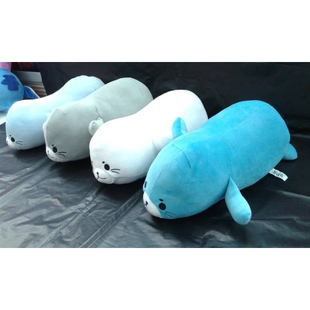 Boneka Cute Seal Karakter Anjing Laut Biru Muda Abuabu Putih Biru