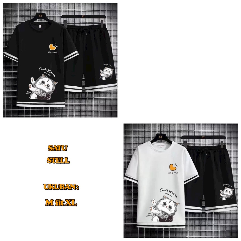ALIPIO FASHION - SETELAN DONT KISS ME / fashion pria / satu stell / T-Shirt / celana pendek/ murah / keren / terbaru
