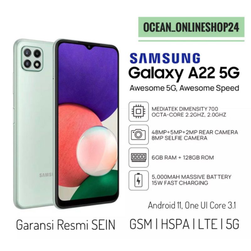 SAMSUNG Galaxy A22 5G RAM 6GB 128GB - VIOLET - BLACK - MINT -  DIMENSITY 700 5G - 90Hz - 5000mAh - S