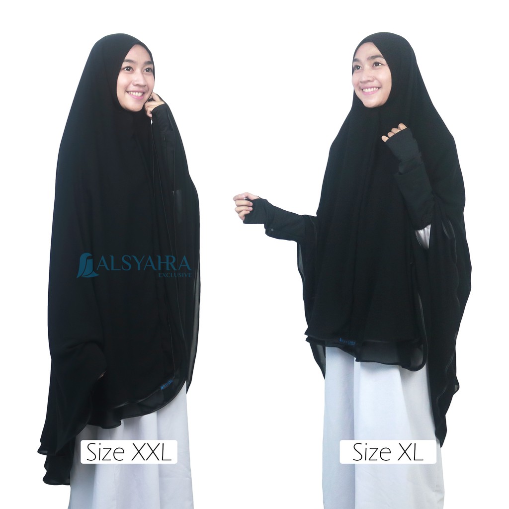 Khimar Butterfly 2 Layer Bisban Hitam Sifon Jetblack Alsyahra Exclusive