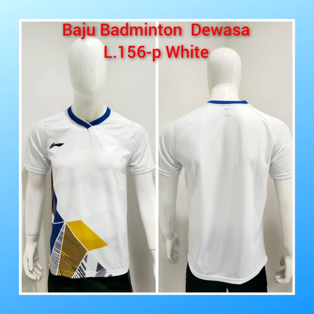 Kaos badminton pria jersey bulutangkis baju atasan jersy wanita dewasa t-shirt outfit seragam kostum olahraga casual suit pakaian jarsey oblong apparel sports jersi bulu tangkis L156 putih polos