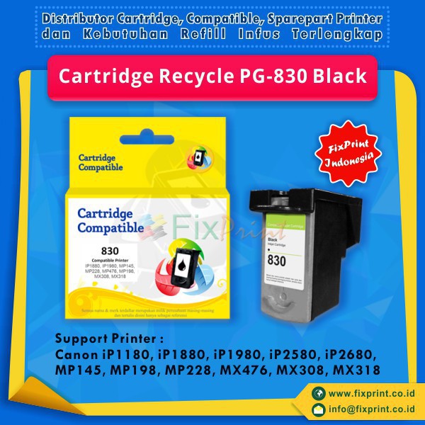 Cartridge Tinta Recycle Canon PG-830 PG830 830 Refill Infus Printer IP1980 MX308 MX318 MP198 MX476