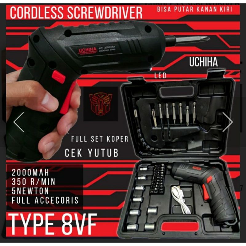 Mesin Bor Obeng cordlees Uchiha 8 VF Mesin Bor screwdriver USB