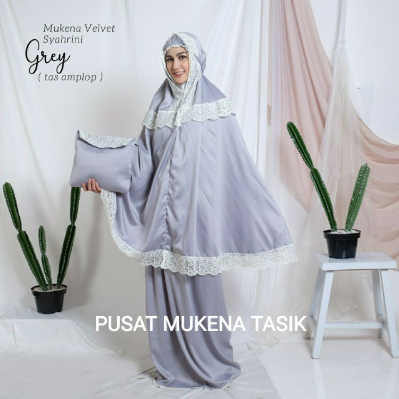 MUKENA DEWASA JUMBO SATIN VELVET LACE RENDA  SYAHRINI | PUSAT GROSIR MUKENA MURAH