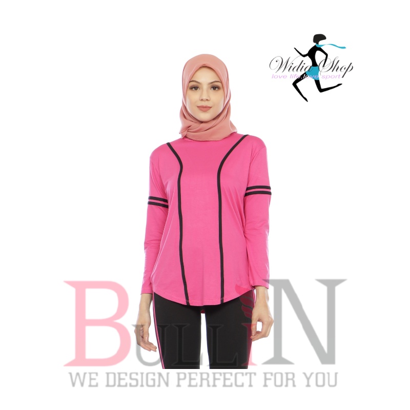 baju senam kerin panjang / atasan zumba cewek / Bullin-Pink