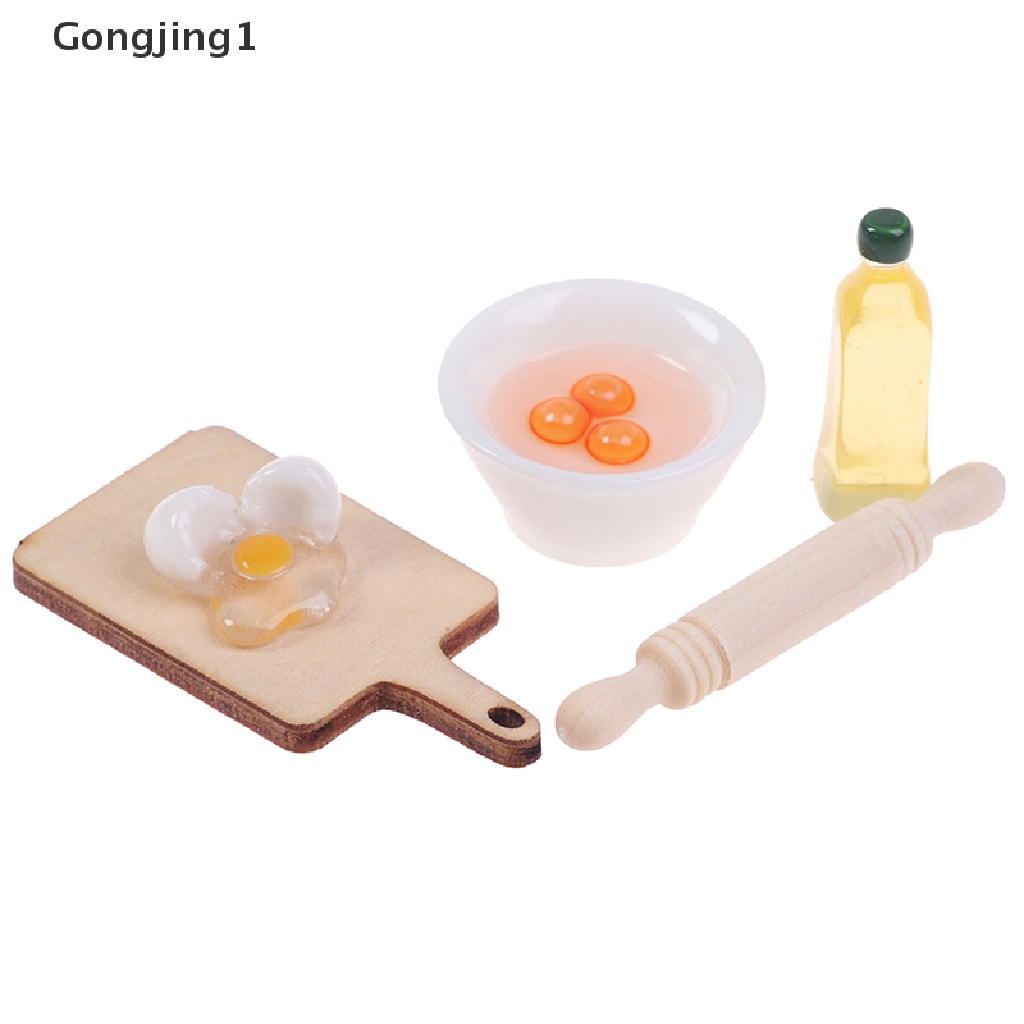 Gongjing1 Mainan Miniatur Mangkok + Telur + Rolling Pin + Minyak Zaitun Skala 1: 12 Untuk Aksesoris Dapur Rumah Boneka